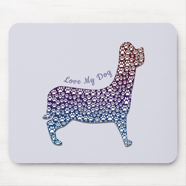 Embossed Indigo Gradient Paw Print Dog Outline Mouse Mat (Front)