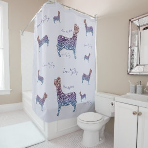 Embossed Indigo Gradient Paw Print Dog Outline Shower Curtain