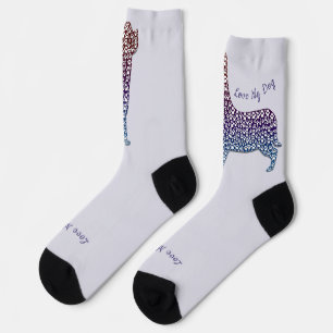 Embossed Indigo Gradient Paw Print Dog Outline Socks