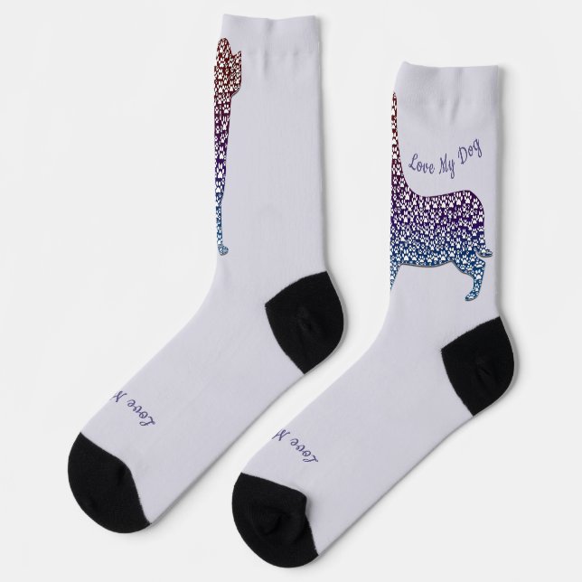 Embossed Indigo Gradient Paw Print Dog Outline Socks (Left)