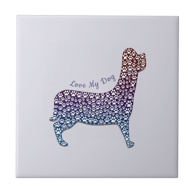 Embossed Indigo Gradient Paw Print Dog Outline Tile (Front)