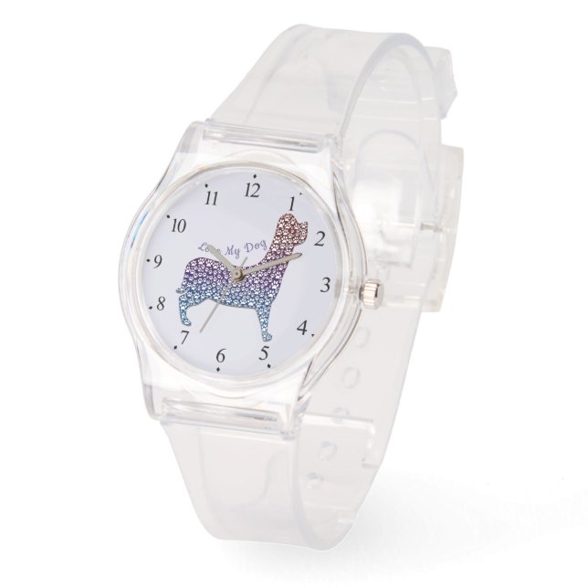 Embossed Indigo Gradient Paw Print Dog Outline Watch (Angle)