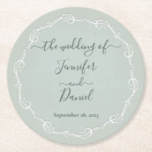 Embossed Jade Bride + Groom Wedding Paper Coaster