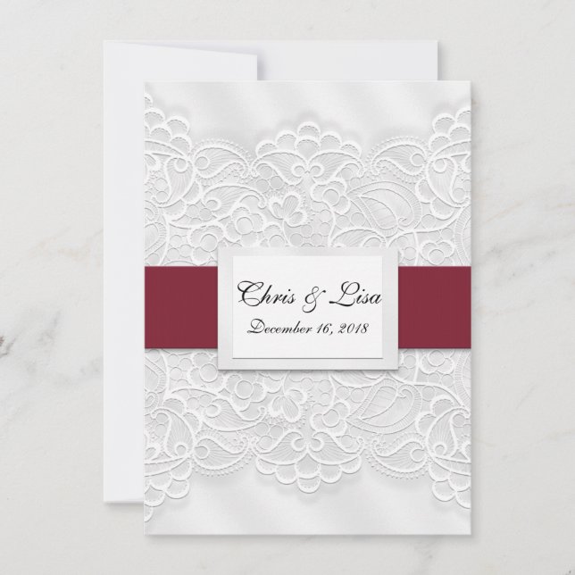 Embossed Lace Deep Red Bible Scripture Wedding Invitation (Front)