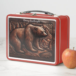 Embossed Leather Grizzly: Wild Spirit Metal Lunch Box