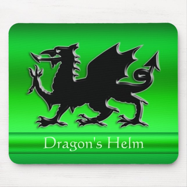 Embossed-look Black Dragon on green chrome-effect Mouse Mat (Front)