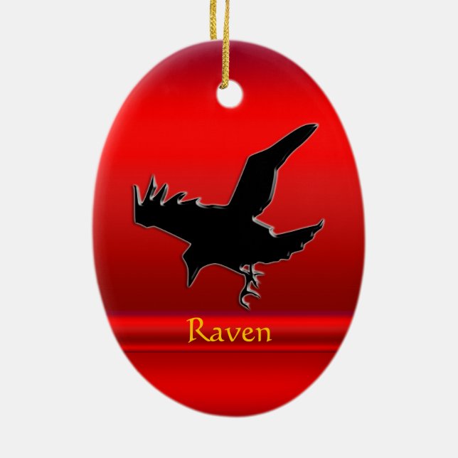 Embossed-look black Raven on red chrome-effect Ceramic Tree Decoration (Back)