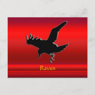 Embossed-look black Raven on red chrome-effect Postcard