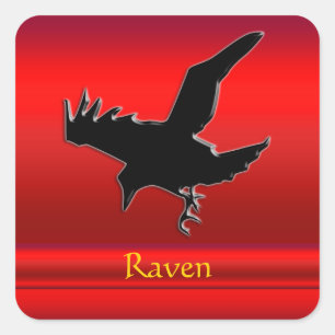 Embossed-look black Raven on red chrome-effect Square Sticker