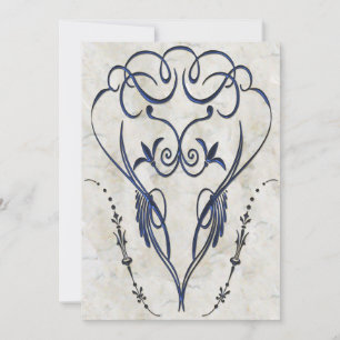 Embossed Look Blue Scroll Elegant Invitations