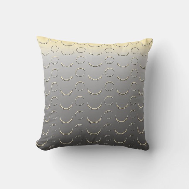 Embossed Look Circles Art Deco Grey Yellow Cushion (Front)