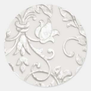 Embossed Look Damask in Off White Classic Round Sticker