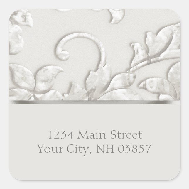 Embossed Look Damask in Off White Square Sticker (Front)