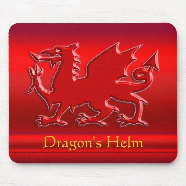 Embossed-look Red Dragon on red chrome-effect Mouse Mat (Front)