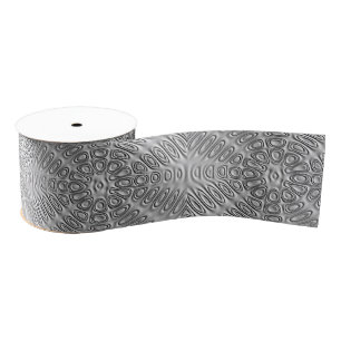 Embossed Look Silver Grey Metal Sand Flower Grosgrain Ribbon