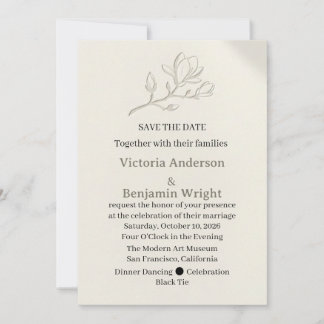 Embossed Magnolia Floral Wedding Save The Date Car Invitation