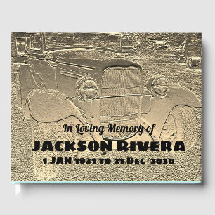 Embossed Metal Look Classic Car Memorial Guest Book