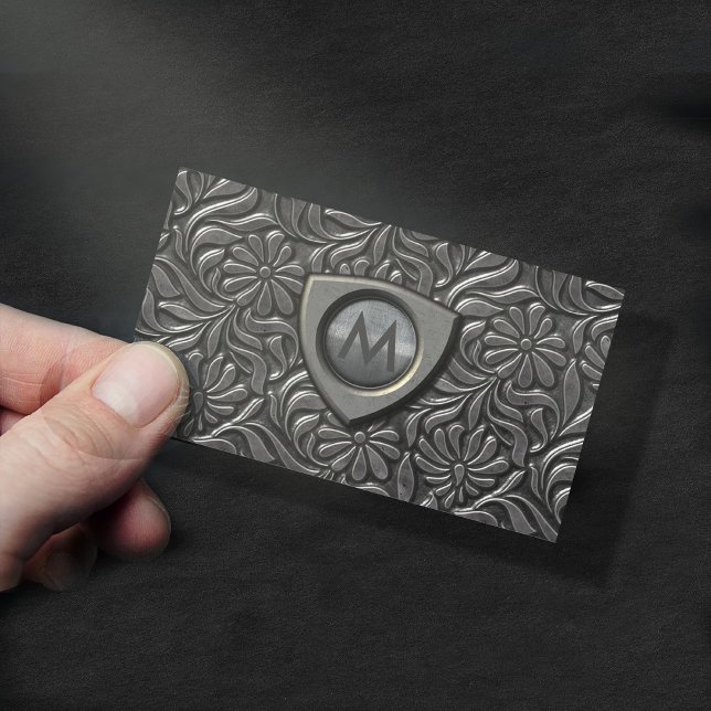 Embossed Metal Shield Monogram ID139 Business Card (Creator Uploaded)