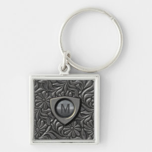 Embossed Metal Shield Monogram ID139 Key Ring