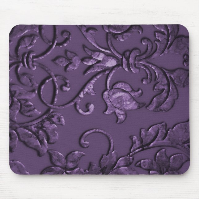 Embossed Metallic Damask, Purple Mouse Mat (Front)