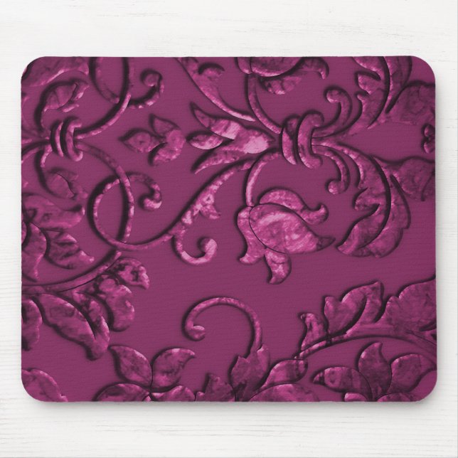 Embossed Metallic Damask Raspberry Mouse Mat (Front)