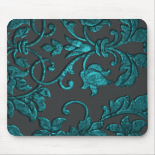 Embossed Metallic Damask, Teal Mouse Mat
