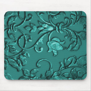 Embossed Metallic Damask, Teal Mouse Mat