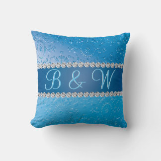 Embossed Monogram Blue Flower Cushion