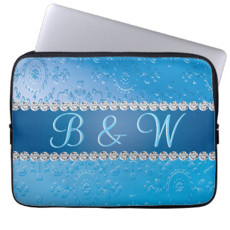 Embossed Monogram Blue Flower Laptop Sleeve