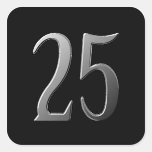 Embossed Number 25 Twenty Five Square Sticker