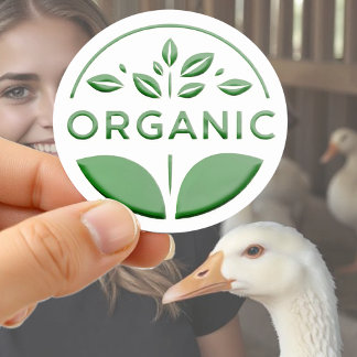 Embossed Organic Food Products Leaf Logo Design Classic Round Sticker