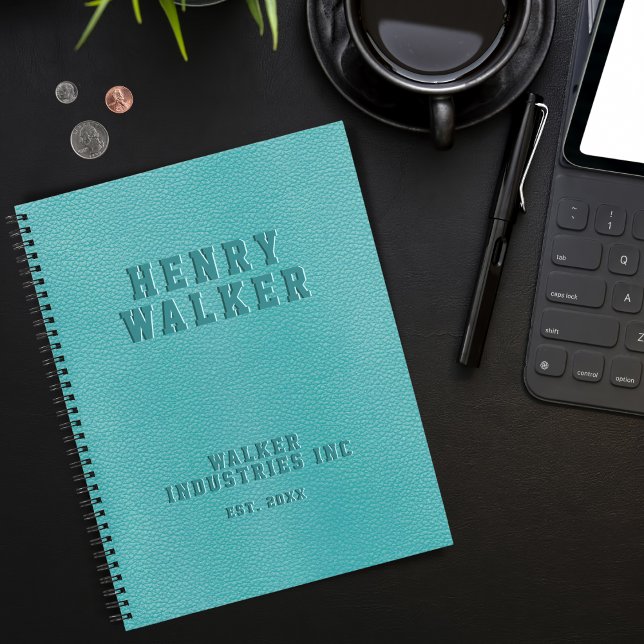 Embossed Personalised Turquoise Teal Vegan Leather Notebook (Creator Uploaded)