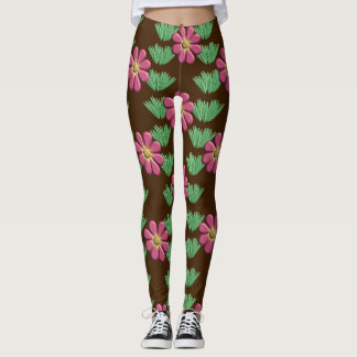Embossed Pink Flower Leggings