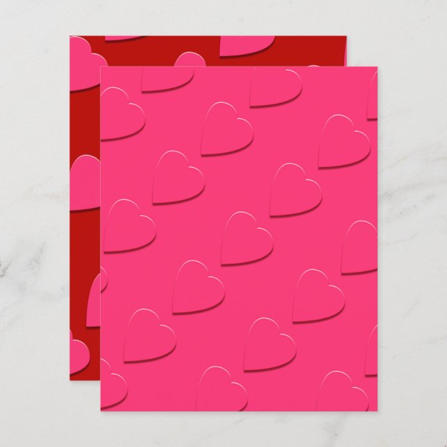 Embossed Pink Hearts on Pink w/Red 4.5x5.6 Paper (Front/Back)