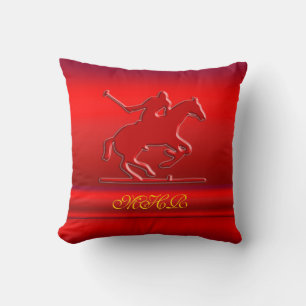 Embossed Polo Player, Monogram, red chrome-look Cushion