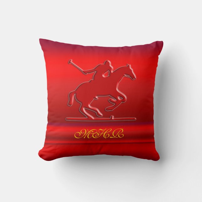 Embossed Polo Player, Monogram, red chrome-look Cushion (Front)
