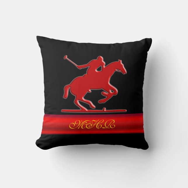 Embossed Polo Player, Monogram, red chrome-look Cushion (Front)