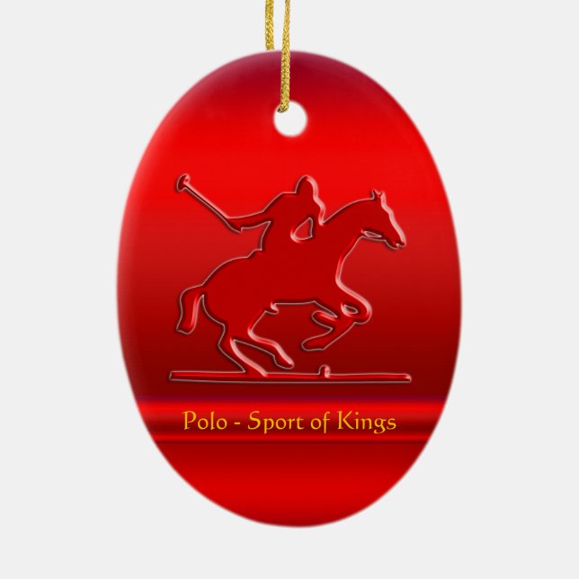 Embossed Polo Pony and Rider, red chrome-look Ceramic Tree Decoration (Back)