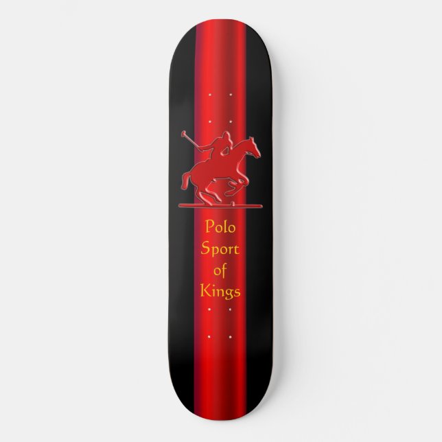 Embossed Polo Pony and Rider, red chrome-look Skateboard (Front)