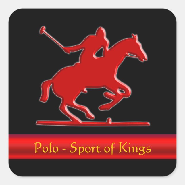 Embossed Polo Pony and Rider, red chrome-look Square Sticker (Front)