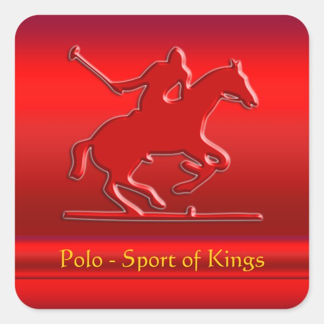 Embossed Polo Pony and Rider, red chrome-look Square Sticker (Front)