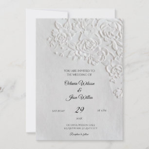 Embossed Roses Deckled Edge Sage Wedding Invitation