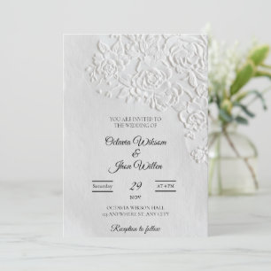 Embossed Roses Deckled Edge Sage Wedding Invitation