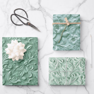 Embossed Shades of Mint Green Wrapping Paper Sheet