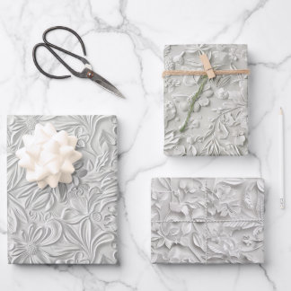 Embossed Shades of White Wrapping Paper Sheet