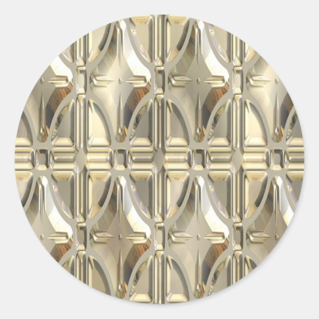 Embossed Silvery Gold Classic Round Sticker (Front)