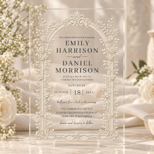 Embossed Style Floral Arch Wedding Acrylic Invitations