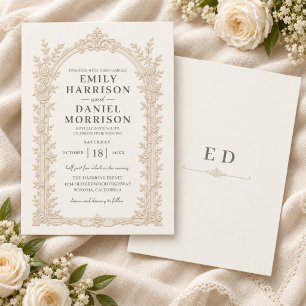 Embossed Style Ivory Floral Arch Wedding Invitation