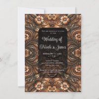 Embossed Vintage Floral Faux Leather Look Wedding
