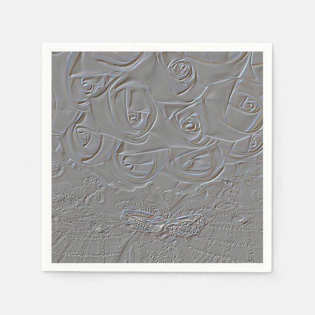 Embossed Wedding Bouquet with Rings Napkins (Front)
